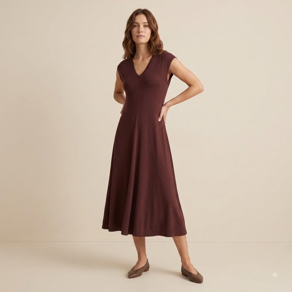 NEW Acne Studios Tata Midi Dress Wine Red V-Neck Cap Sleeve Size Small